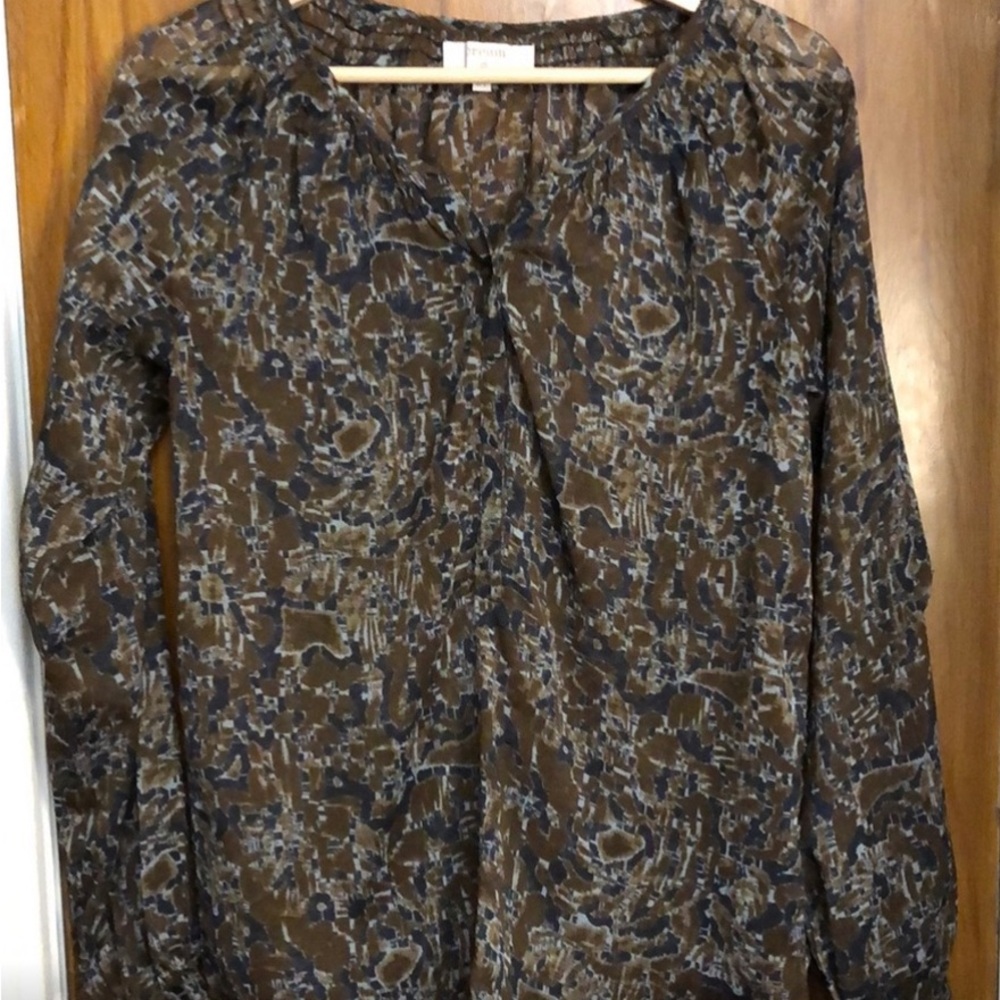 Cream Label Vintage Sheer Patterned Black deep Green Blouse